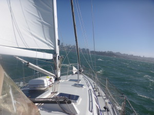 25 knot wind sailing in the Bay